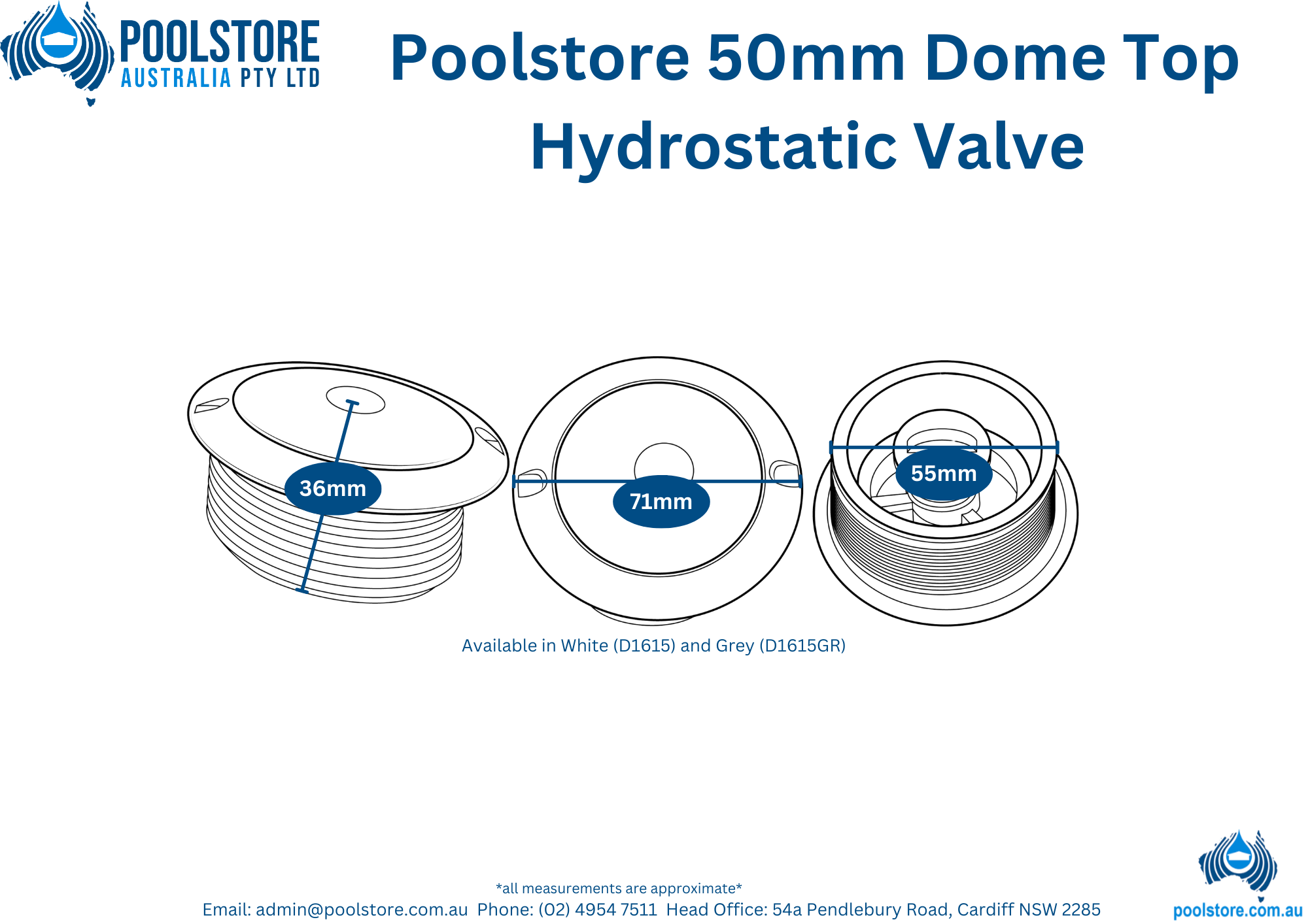 Poolstore 50mm Dome Top Hydrostatic Relief Valve⚙️